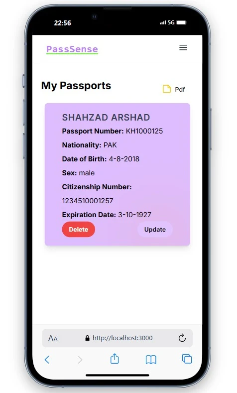 PassSense User Interface
